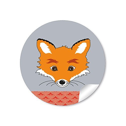 24 STICKER: 24 Geschenkaufkleber"Fuchs" (A4 Bogen) in orange zum Kindergeburtstag/Geburtstag für ein Mädchen/Junge • Papieraufkleber/Sticker/Aufkleber/Etiketten (Format 4 cm, rund, matt) von fioniony