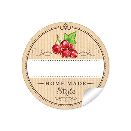 24 STICKER: 24 Schöne Marmeladenetiketten für die Küche in Natur mit Johannisbeeren rot "Home Made Style" mit Freitextfeld für selbstgemachte Marmelade oder Saft • Format 4 cm, rund, matt von fioniony