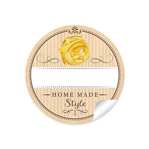 24 STICKER: 24 Schöne Pasta Etiketten für die Küche in Natur mit Tagliatelle"Home Made Style" mit Freitextfeld für Pasta Sorte • Format 4 cm, rund, matt) für selbstgemachte Pasta, Nudeln von fioniony