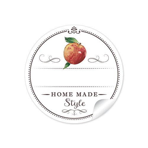 24 STICKER:"Home Made Style" 24 Schöne Etiketten für Apfelmus in weiß mit einem Apfel und mit Freitextfeld • Papieraufkleber 4 cm, rund, matt für Gastgeschenke, Einmachgläser, Apfelmusglas von fioniony