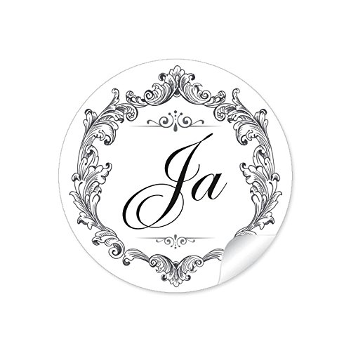 24 STICKER: "JA" Schöne Etiketten in SCHWARZ WEIß im Vintage-Retro-Style mit romantischen Ornamenten für Gastgeschenke oder Tischdeko zur Hochzeit, Geburtstag, Kirchenhefte, Familienfeier u.v.m. von fioniony