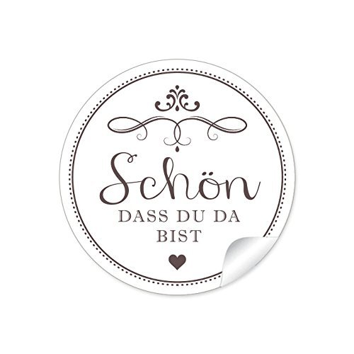 24 STICKER: Schöne Etiketten in weiß mit Herz und Ornamente "Schön, dass du da bist" (4 cm, rund, matt) Für Geschenke oder Tischdeko zu jedem Anlass von fioniony