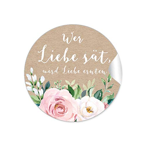 24 STICKER:"Wer Liebe sät, wird Liebe ernten" Etiketten als Gastgeschenk• BOHO HIPPIE STYLE ZWEIGE BLÜTEN ROSEN BLÄTTER GRÜN WEIß • für Samen Tüten Reagenzgläser Blütensamen zur Hochzeit Taufe von fioniony