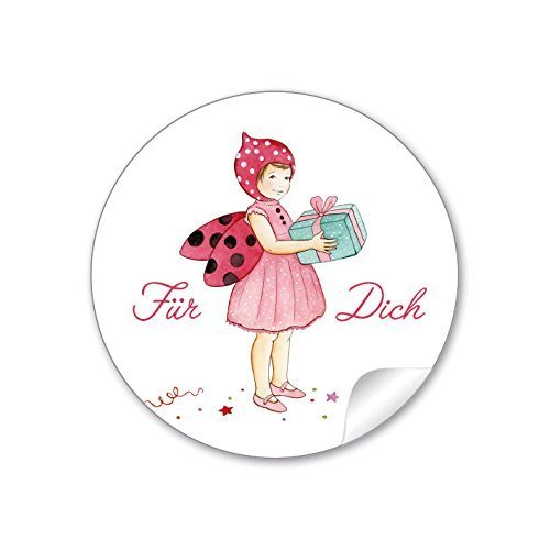 24 Sticker. 24 GeschenkaufkleberGlückskäfer - Für Dich (A4 Bogen) in Rosa Zum KindergeburTSTag/GeburTSTag Für Ein Mädchen Papieraufkleber/Sticker/Aufkleber (Format 4 Cm, Rund, Matt) von fioniony