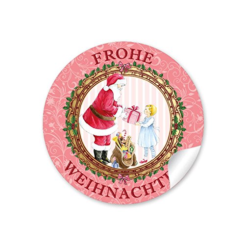 24 Weihnachtsaufkleber FROHE WEIHNACHTEN WEIHNACHTSMANN NOKOLAUS ROT NOSTALGIE VINTAGE RETRO Weihnachten • Papieraufkleber Sticker Aufkleber Etiketten • Format 4 cm rund matt von fioniony