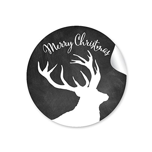 24 Weihnachtsaufkleber MERRY CHRISTMAS Hirsch Retro SCHWARZ BRAUN Vintage Kreidetafel Look Weihnachten • Papieraufkleber Sticker Aufkleber Etiketten • Format 4 cm rund matt von fioniony