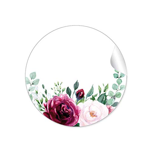 48 STICKER: "Freitextfeld" Etiketten zum selber beschriften als Namensschild für ihre Tischdekoration • BOHO HIPPIE STYLE BLÜTEN ROSEN GRÜN ROT ROSA SCHWARZ • von fioniony