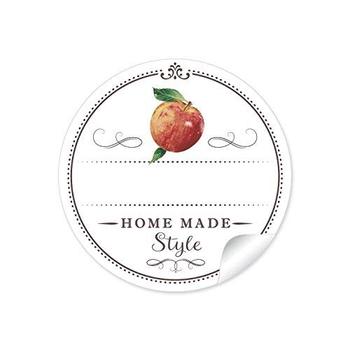 48 STICKER: "Home Made Style" Schöne Etiketten für Apfelmus in weiß mit einem Apfel und mit Freitextfeld • Papieraufkleber 4 cm, rund, matt für Gastgeschenke, Einmachgläser, Apfelmusglas von fioniony