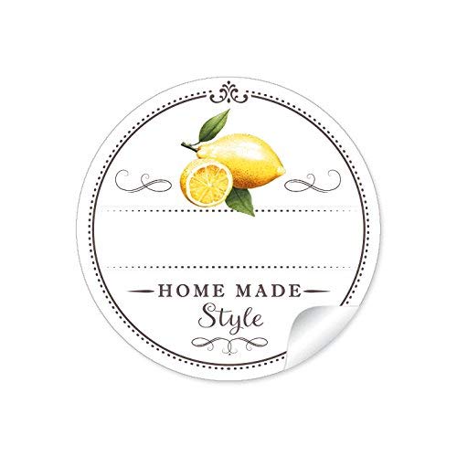 48 STICKER: "Home Made Style " im "Retro-Vintage-Style" mit liebevoll illustrierten Zitronen • Papieraufkleber 4 cm, rund, matt für selbst gemachte Orangenlimonade für Kindergeburtstag von fioniony