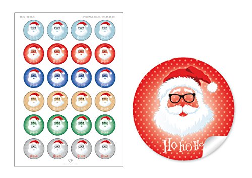 48 Weihnachtsaufkleber bunt gemischte Farben zu Weihnachten mit lustigem Hipster Weihnachtsmann/Nikolaus"HO HO HO" • Papieraufkleber/Sticker/Aufkleber/Etiketten (Format 4 cm, rund, matt) von fioniony