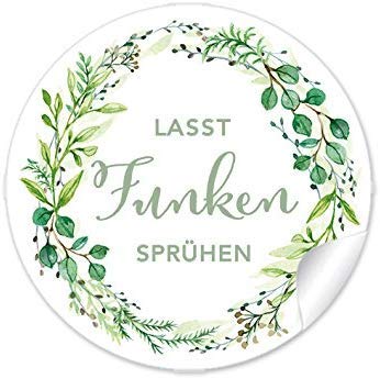 72 Sticker Lasst Funken sprühen Etiketten mit Kranz Zweige in GRÜN für Wunderkerzen, Verpackungen zur Hochzeit, Etiketten 4 cm, rund, matt von fioniony