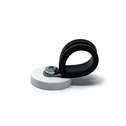 31 mm Durchmesser x 6 mm Höhe, gummibeschichteter Kabel-Haltemagnet mit 19 mm Gummiklammer (weiß), 5,7 kg Zugkraft (2 Stück) von first4magnets