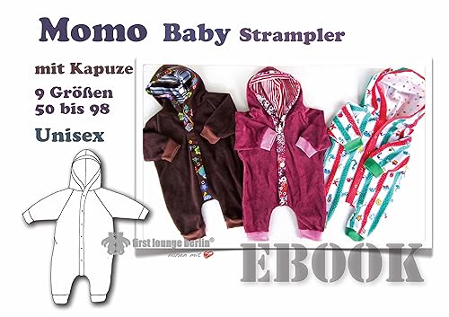 Momo Nähanleitung mit Schnittmuster für Baby Strampelanzug mit Kapuze in 9 Größen 50-98 [Download] von firstloungeberlin
