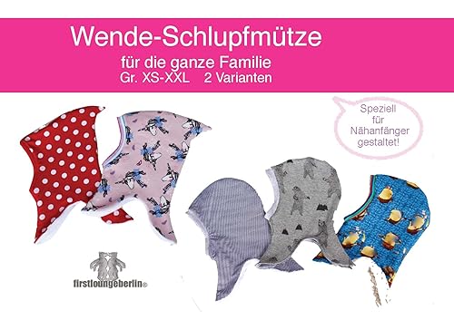 Wende-Schlupfmütze Schnitt und Nähanleitung für die ganze Familie in 6 Größen [Download] von firstloungeberlin