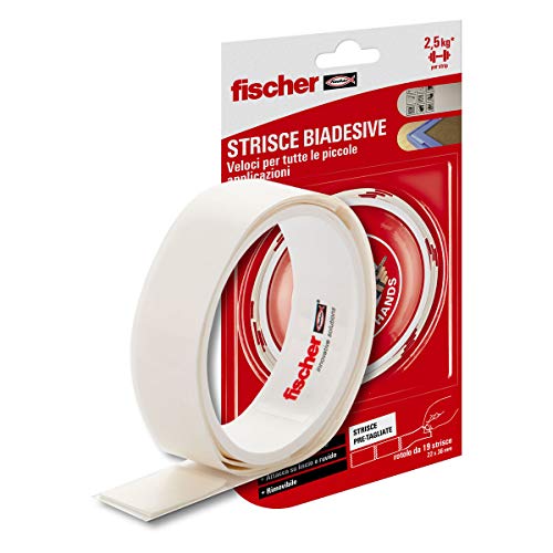 Fischer NTJH Doppelseitiger Klebestreifen, vorgeschnitten, doppelseitiges Klebeband, bis zu 2,5 kg pro Streifen, bequem zum Befestigen von Bilderrahmen, Schildern, Postern, Rolle mit 19 Streifen, 22 x Fischer NTJH Doppelseitiger Klebestreifen, vorgeschnitten, doppelseitiges Klebeband, bis zu 2,5 kg pro Streifen, bequem zum Befestigen von Bilderrahmen, Schildern, Postern, Rolle mit 19 Streifen, 22 x von fischer