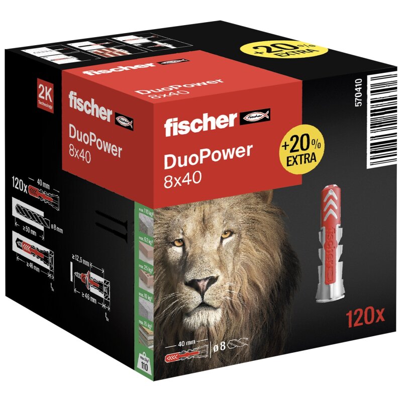 fischer DuoPower Löwen-Aktionsbox 2-Komponenten-Universaldübel 8x40 - 120 Stück fischer DuoPower Löwen-Aktionsbox 2-Komponenten-Universaldübel 8x40 - 120 Stück von fischer Deutschland Vertriebs GmbH