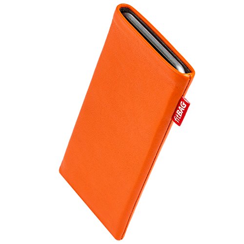 fitBAG Beat Orange Handytasche für Apple iPhone 15 Plus Tasche aus Echtleder Nappa mit Microfaserinnenfutter | Hülle mit Reinigungsfunktion | Made in Germany von fitBAG