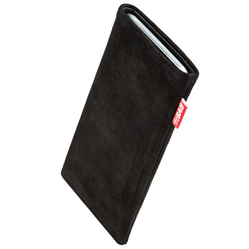 fitBAG Folk Schwarz Handytasche für Samsung Galaxy Note 9 Tasche aus feinem Wildleder Echtleder mit Microfaserinnenfutter | Hülle mit Reinigungsfunktion | Made in Germany von fitBAG