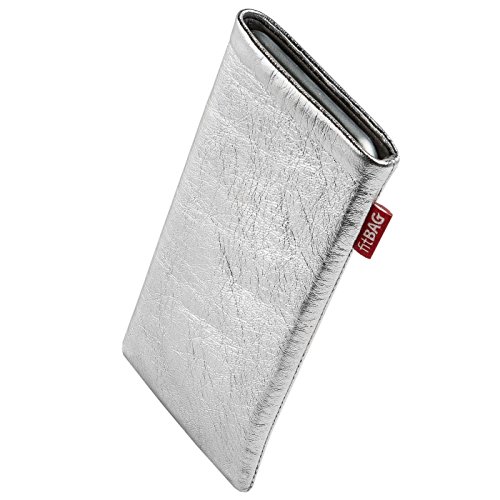 fitBAG Groove Silber Handytasche für Samsung Galaxy A15 Tasche aus feinem Folienleder Echtleder mit Microfaserinnenfutter | Hülle mit Reinigungsfunktion | Made in Germany von fitBAG