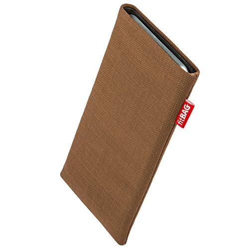 fitBAG Rave Braun Handytasche für Microsoft Lumia 950 XL Tasche aus Textil-Stoff mit Microfaserinnenfutter | Hülle mit Reinigungsfunktion | Made in Germany von fitBAG