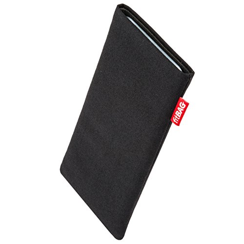 fitBAG Rave Schwarz Handytasche Tasche aus Textil-Stoff mit Microfaserinnenfutter für Samsung Galaxy S6 Edge+ / Edge Plus | Hülle mit Reinigungsfunktion | Made in Germany von fitBAG
