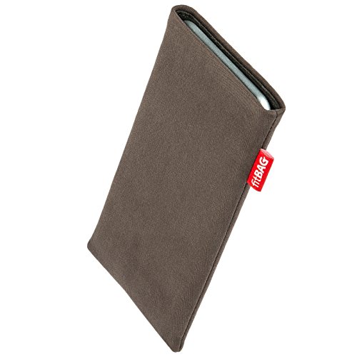 fitBAG Rock Taupe Handytasche Tasche aus Textil-Stoff mit Microfaserinnenfutter für OnePlus 9 Pro | Hülle mit Reinigungsfunktion | Made in Germany von fitBAG