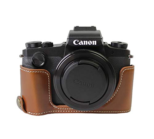 Halbschale Tasche kompatibel für Canon Powershot G1X Mark III Etui Kunstleder braun CC1750b von fittings4you