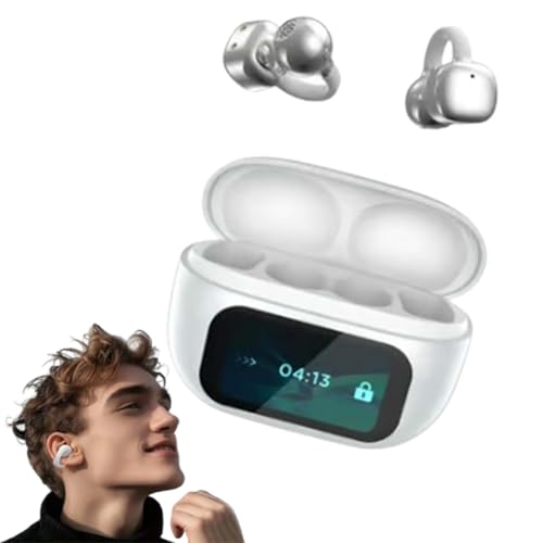 Bluetooth KopfhöRer Mit Ohrclip, 2025 Neuankömmling -5.4 Bluetooth-Kopfhörer mit Ohrclip und Touchscreen, 48 Hours Noise Cancelling Earbuds, USB-C, IP7 Waterproof Sports Earphones (White,Klassisch) von fjaldjfu