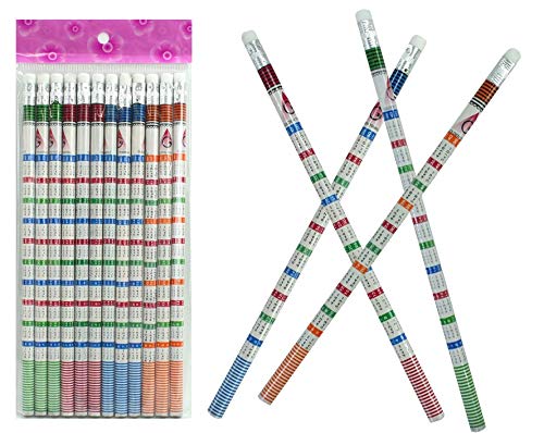 12er Set Bleistifte mit Radiergummi, mit dem kleinen Einmaleins, zum Rechnen, Üben von fk-import