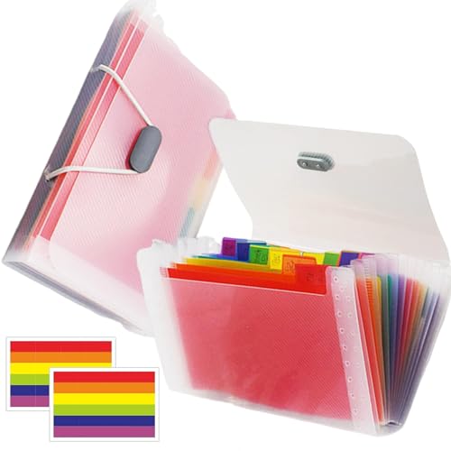 Mini-Akkordeon-Datei Organizer 2PCS A6 13 Pocket Rainbow Farbdatei Organizer mit Registerkarten- und Selbststockseil tragbares PP-Dokument für Zuhause, Schule, Büro-Mini-Akkordeon Organize von fkngcp