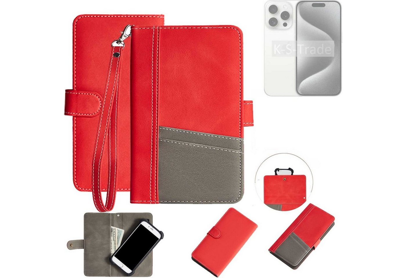 K-S-Trade Handyhülle für Apple iPhone 15 Pro, Handy Schutzhülle Hülle Portemonnee Brieftasche Klapphülle von flat.design