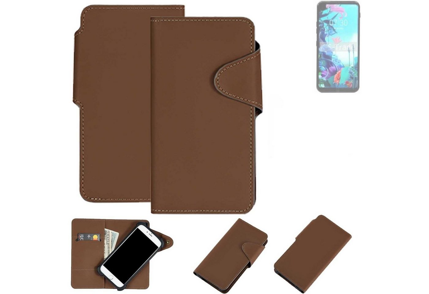 K-S-Trade Handyhülle für LG Electronics Q70, Schutzhülle Klapphülle Kunstleder braun Handy Hülle Wallet Case von flat.design