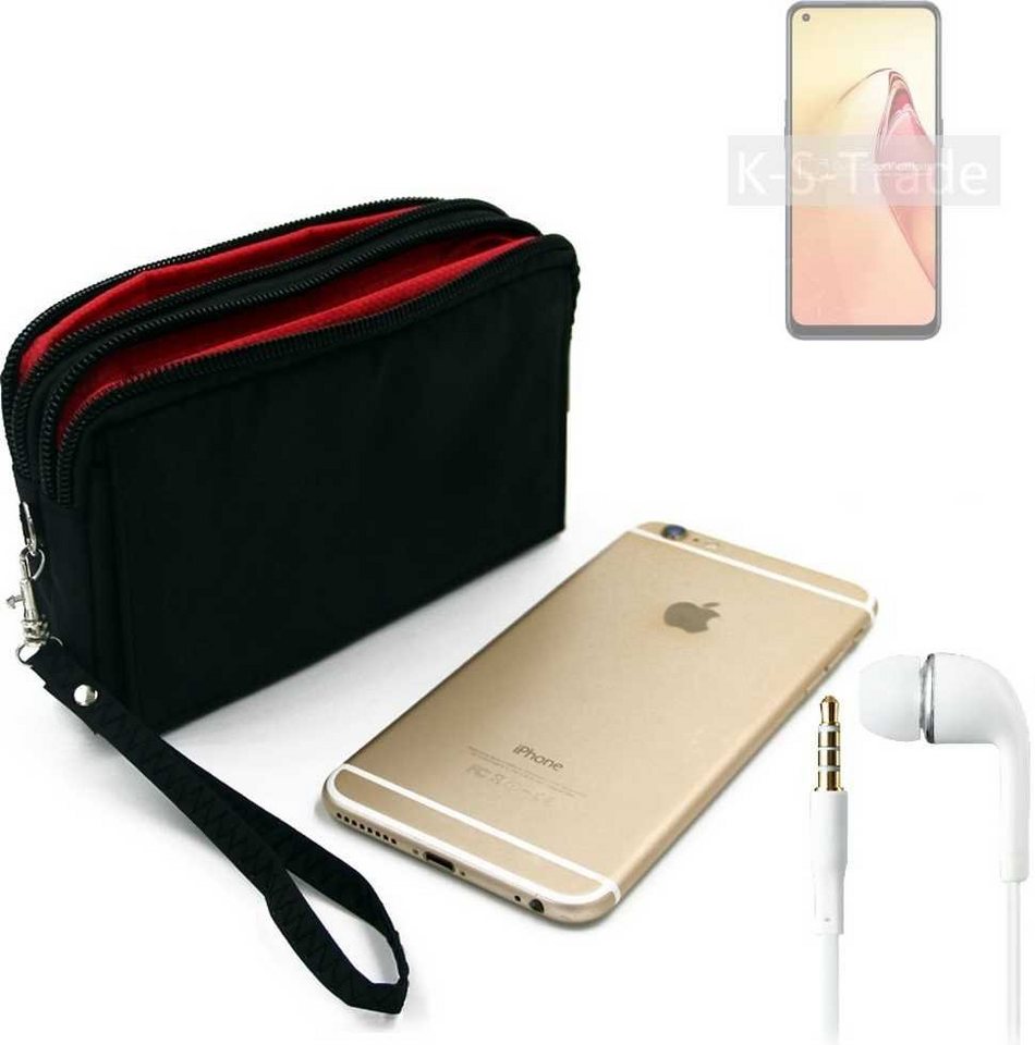 K-S-Trade Handyhülle für Oppo F21s Pro 4G, TOP SET Handy Hülle Gürteltasche schwarz + Kopfhörer Travel Bag von flat.design