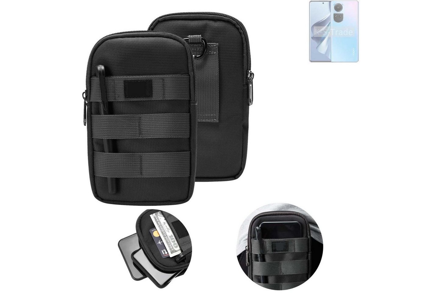 K-S-Trade Handyhülle für Oppo Reno10, Holster Gürtel Tasche Handy Tasche Schutz Hülle dunkel-grau viele von flat.design