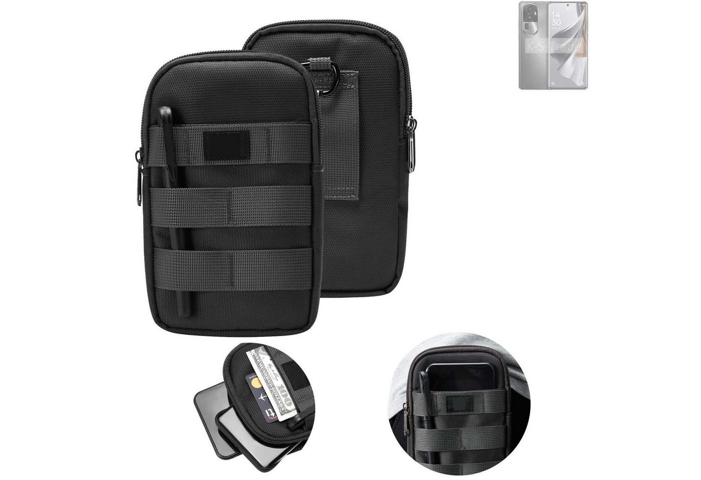 K-S-Trade Handyhülle für Oppo Reno10 Pro+, Holster Gürtel Tasche Handy Tasche Schutz Hülle dunkel-grau viele von flat.design
