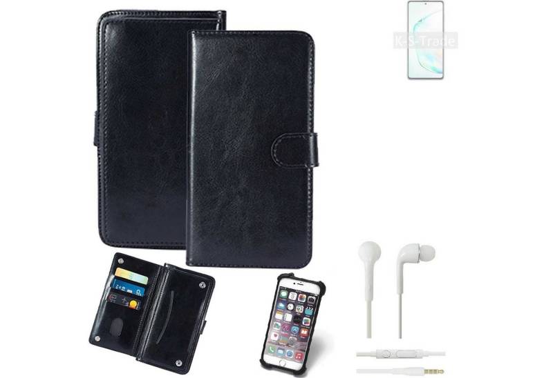 K-S-Trade Handyhülle für Samsung Galaxy Note10 Lite, 360° Hülle inkl. Headphones schwarz Kunstleder Case BookCase von flat.design