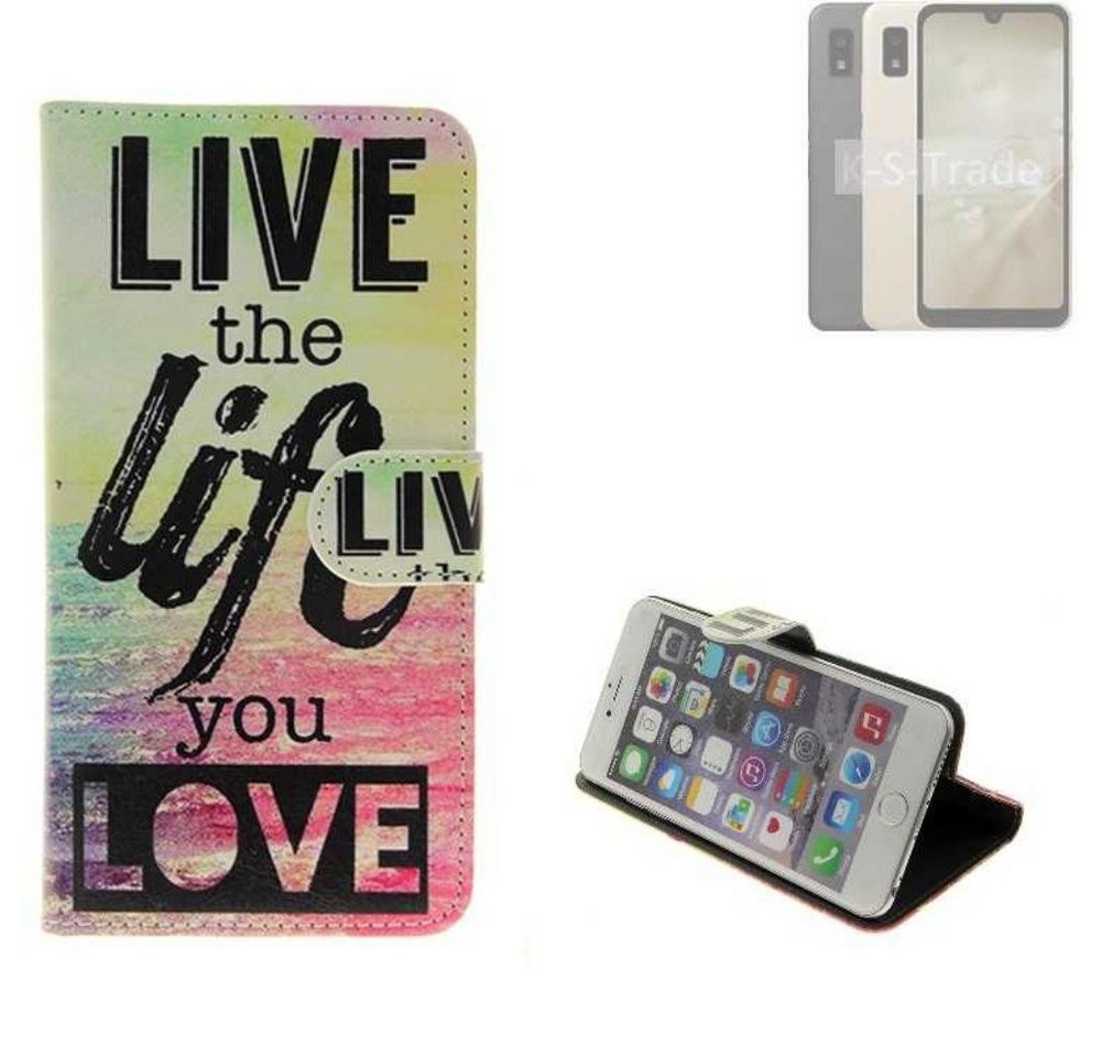 K-S-Trade Handyhülle für Sharp Aquos Wish3, Schutzhülle Handyhülle 360° Wallet Case “live life love“ von flat.design