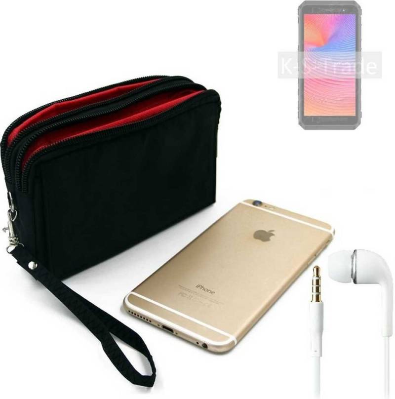 K-S-Trade Handyhülle für Ulefone Power Armor X11 Pro, TOP SET Handy Hülle Gürteltasche schwarz + Kopfhörer Travel Bag von flat.design