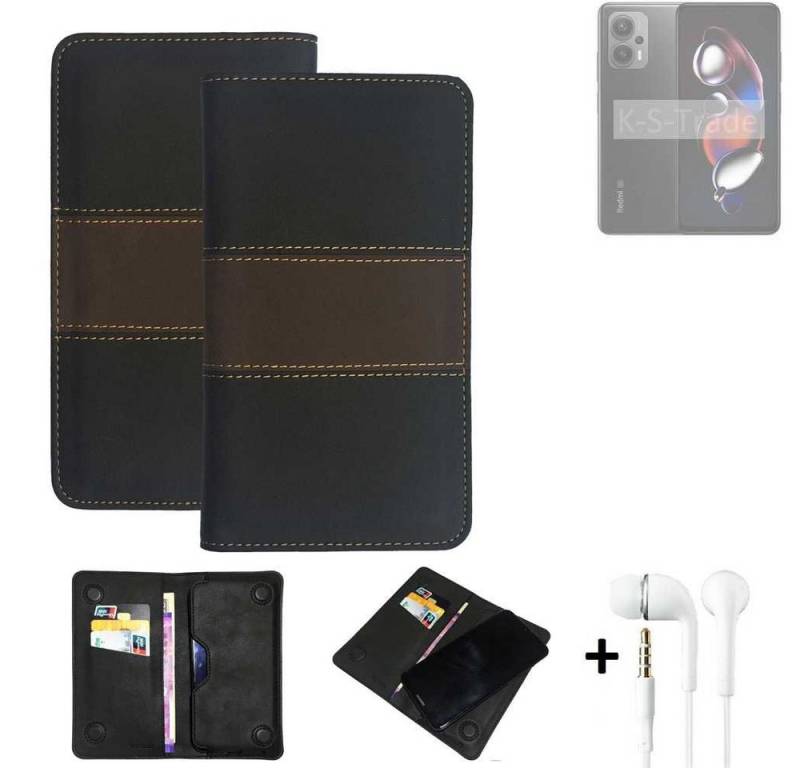 K-S-Trade Handyhülle für Xiaomi Redmi Note 12T Pro, Handyhülle + Kopfhörer Schutzhülle Walletcase Bookstyle Tasche von flat.design