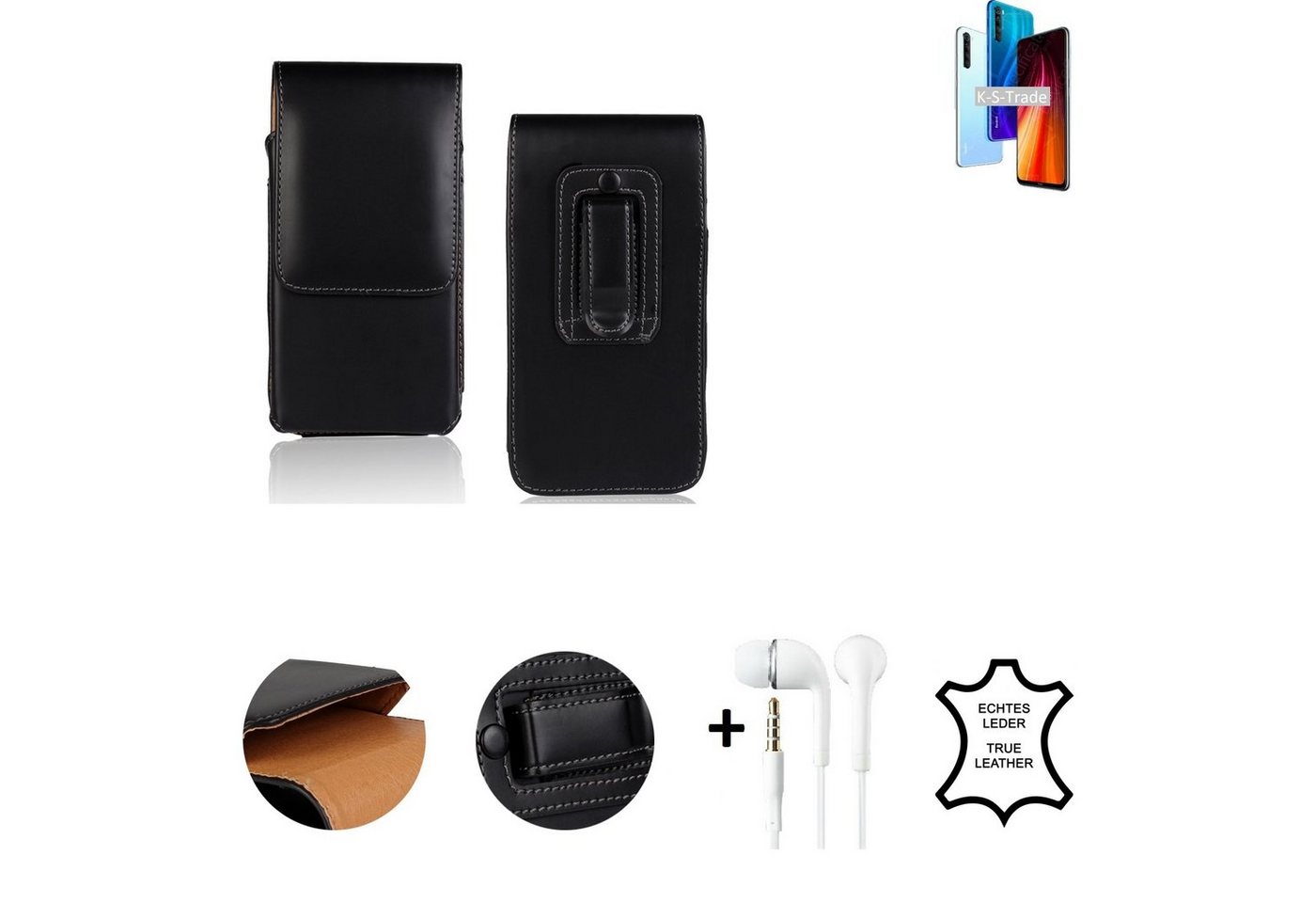 K-S-Trade Handyhülle für Xiaomi Redmi Note 8 2021, Leder Gürteltasche + Kopfhörer Seitentasche Belt pouch Holster von flat.design