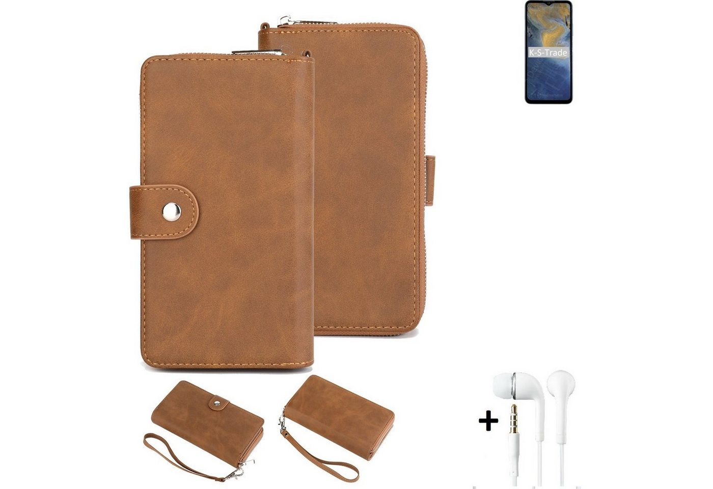 K-S-Trade Handyhülle für ZTE Blade A71, Handy Schutz Hülle + Kopfhörer Portemonnee Tasche Wallet-Case von flat.design
