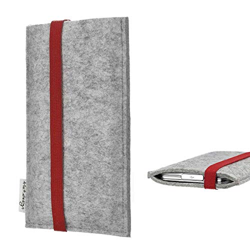flat.design Handy Hülle Coimbra kompatibel mit Apple iPhone 12 (Mini) individualisierbare Handytasche Filz Tasche rot grau von flat.design