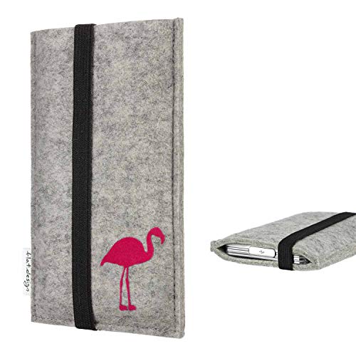 flat.design Handyhülle Lisboa kompatibel mit Fairphone 4 - Smartphone-Tasche aus Filz mit Motiv Flamingo - Handytasche Handmade in Germany von flat.design