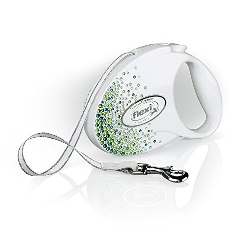 flexi Glam Splash Leaf with Swarovski Crystals M - Dog Retractable Lead - 5 m - White von flexi