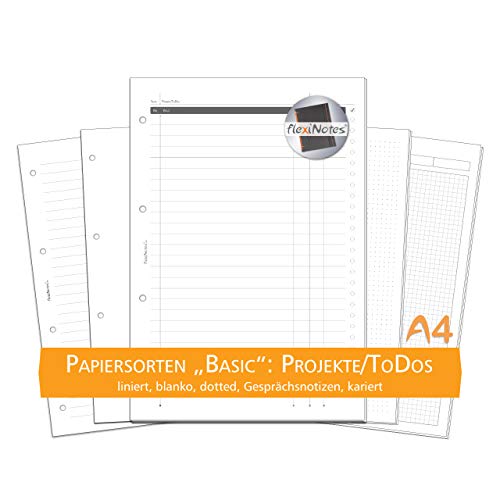 Schaar-Design flexiNotes PAPIER A4 zum Nachfüllen, 75 Blatt Notizpapier, Einlagen für Notizbücher, Organizer, Terminplaner, Ringbücher, Kalender, Timer, Jahresplaner, Typ: A4, Projekte/ToDos von flexiNotes