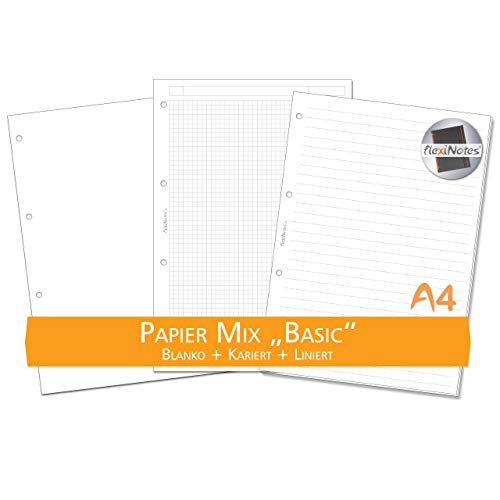 flexiNotes PAPIER A4, 75 Blatt Notizpapier Typ: Basic, Mix-01 (kariert-liniert-blanko) von flexiNotes