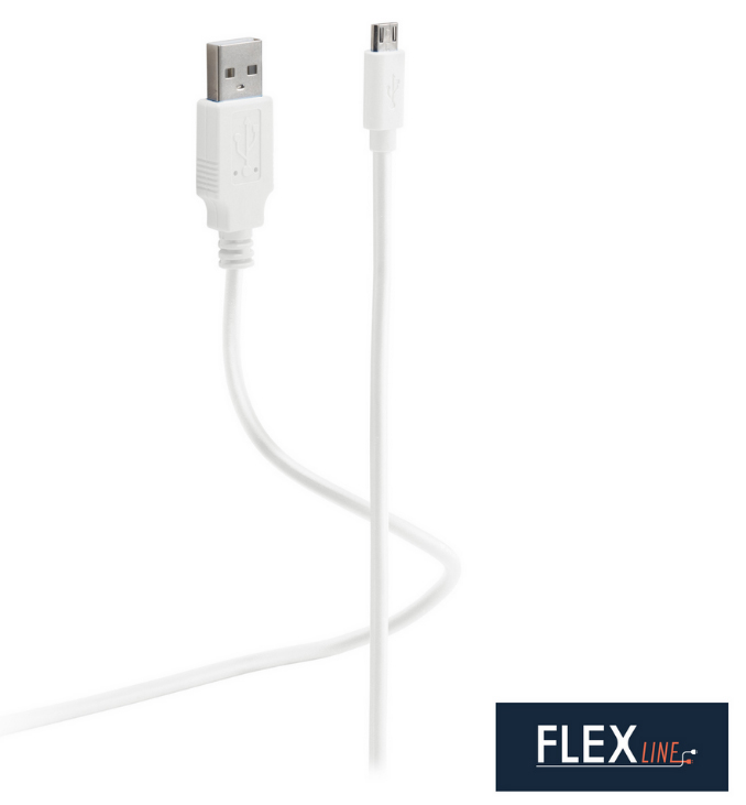 FLEXLINE Daten- & Ladekabel, USB-A - USB-B, weiß, 1,8 m von flexline