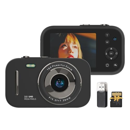 FLEXMAN Digitalkamera, 1080P 48MP 16 Facher Digitalzoom, Tragbare Videokamera mit 2,8 Zoll Bildschirm, 32 GB TF Karte, USB Kartenleser Zum Spielen und Musikhören, Kompaktkamera (Schwarz) von flexman
