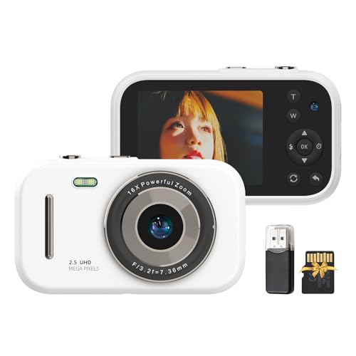 FLEXMAN Digitalkamera, 1080P 48MP 16 Facher Digitalzoom, Tragbare Videokamera mit 2,8 Zoll Bildschirm, 32 GB TF Karte, USB Kartenleser Zum Spielen und Musikhören, Kompaktkamera (Weiß) von flexman