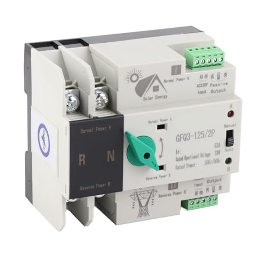 flexman Automatischer Transferschalter, 2P Din Rail Dual Power Generator Umschalter, Schnellschalt Timing Controller für Fabriken, Einkaufszentren (63A) von flexman